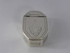 Samuel Pemberton Small Silver Oblong Octagonal Snuff Box, Birmingham 1790, the cover engraved with