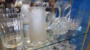 A Collection of Miscellaneous Cut Glass, including ice bucket, crackle glaze water jug, 