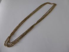 A 9 ct Gold Three Strand Necklace, approx length 42 cms, approx wt 9 gms.