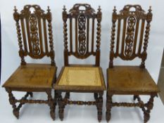 Six Antique Oak Parlour Chairs, with decorative carving to back depicting fruit of the vine with