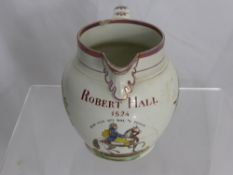 A Lustre Ware Orange Man's Commemorative Jug, depicting various scenes, Robert Hall.