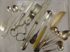 A Quantity of Silver and Silver Plate including fish knife, mustard spoon, pickle fork, fruit knife,