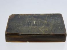 A 19th Century French Horn Snuff Box, the snuff box depicting 'Vun de la Madeleine Paris'.