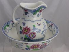 A Keeling & Co., Berslin Losol Ware Wash Basin and Jug, with shaving and soap dish.