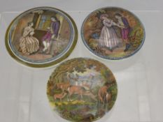 A Quantity of 19th Century Pot Lids, two depicting lovers, one a woodland scene and the other a