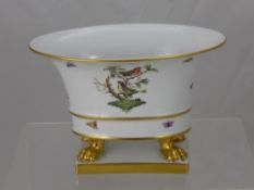 A Herend Hungary Hand Painted Vase depicting Garden Birds supported on lion claw feet with gilt