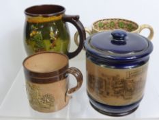 a 19th century twin handled loving cup depicting a hunting scene together with a Royal Doulton