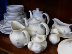 A Part Royal Doulton 'Tumbling Weed' Dinner/Tea and Coffee Set, twelve dinner plates, twelve side