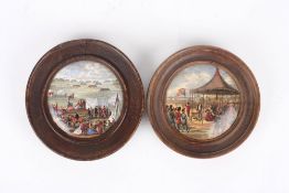 Two 19th century pot lids, ‘Rifle Contest Wimbledon 1868’ and another Inspecting the Guard. Both