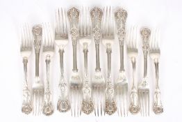 A matched set of six Irish and English Victorian silver dessert forks and a matched set of 6