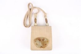 A Rafael Sanchez cream and beige suede handbag, with rope twist handle and pierced jade nephrite