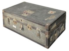 A travelling trunk, with floral covered compartmented interior, 92cm wide, 53cm high, 36cm deep .