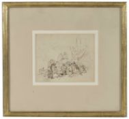 Attributed to George Chinery'Figures on the deck of a boat', pen and inkDimensions: 11 x