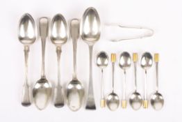 A collection of silver spoonscomprising four Georgian silver spoons, a silver desert spoon, and six