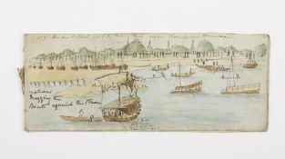 Travel interest: A small watercolour book depicting hand drawn and coloured images of parts of India