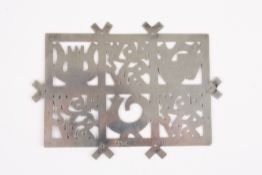 A Polish .800 standard silver 'Warsaw' plaqueof pierced form with the word 'Warszawa', and other