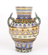A large Persian pottery water butt and covernaively potted and decorated in bright enamel colours