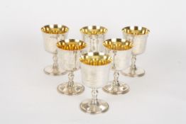 A set of six contemporary silver gobletshallmarked 1992, the bowls with silver gilt interiors,