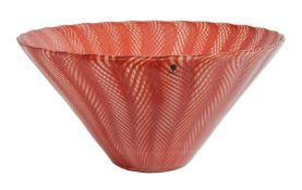 Studio of Veninicoral coloured vase, signed Venini Italia,  with original sticker, diameter