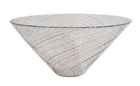 Studio of VeniniA glass bowl decorated with red canes and green decoration, with tapered sides,