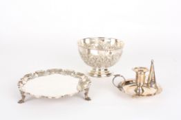 A small Victorian silver card trayhallmarked London 1896, together with a small embossed silver