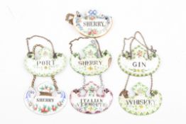 A collection of six 19th century enamel on copper decanter labelsGin, Italian Vermouth, Port,