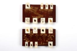 A pair of early 20th century Japanese Shibayama Bezique card markerseach inlaid with insects and