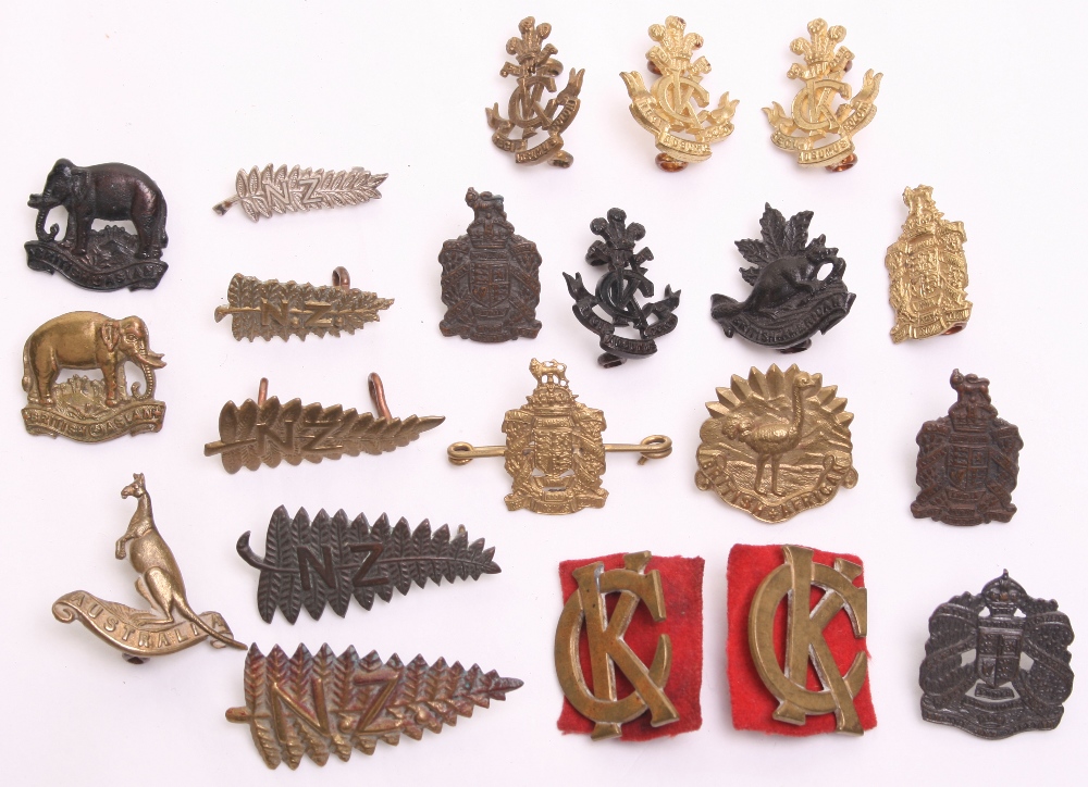 Kings Colonials Imperial Yeomanry Collar Badges, consisting of four New Zealand fern leaves of