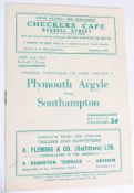 FOOTBALL; Plymouth Argyle Vs Southampton 19th April 1953 football programme