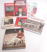 FOOTBALL; 7x assorted books - Denis Law, Steven Gerrard and others.