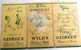 CRICKET; Gloucester, Somerset, South Africa Cricket Fixtures flyer 1955, being signed by several