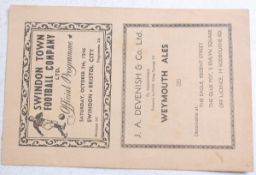 FOOTBALL; Swindon Town Vs Bristol City football programme; Saturday 5th October 1946
