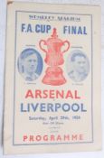 FOOTBALL; Arsenal Vs Liverpool FA Cup Final 29th April 1950. Football programme.