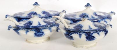 A Victorian floe blue china part dinner