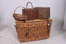 A 20th century large whicker basket with
