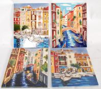 A set of 4 handpainted porcelain glazed