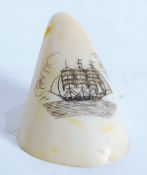 A walrus / marine ivory scrimshaw tip de