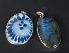 two large oval silver 925 pendants one w