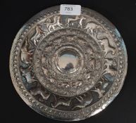 An Indian white metal, silver?  charger.