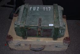 A vintage wooden (Dutch) ammo box along