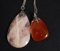 2 silver 925 ladies necklaces with agate
