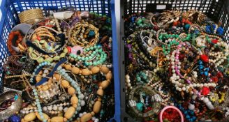 Two boxes of assorted costume jewellery