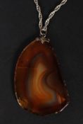 A silver and agate stone pendant necklac