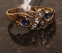 An 18k  gold diamond and sapphire antiqu