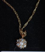 A 9ct gold seed pearl pendant necklace h