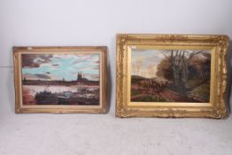 2 20th century large oil paintings by A