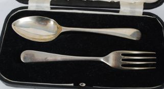 A silver hallmarked cased christening se