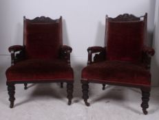A pair of Victorian mahogany armchairs h