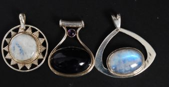 3 large contemporary silver pendants sta