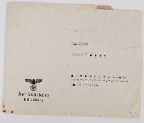 An original WW2 Nazi letter from the NSDAP dated 1942 in its original envelope  It is hand signed by